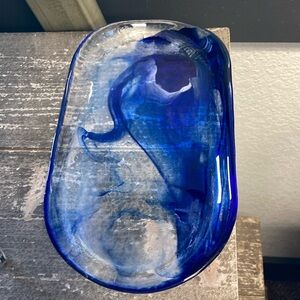 Handmade glass tray beautiful and One of a kind Cobalt Blue